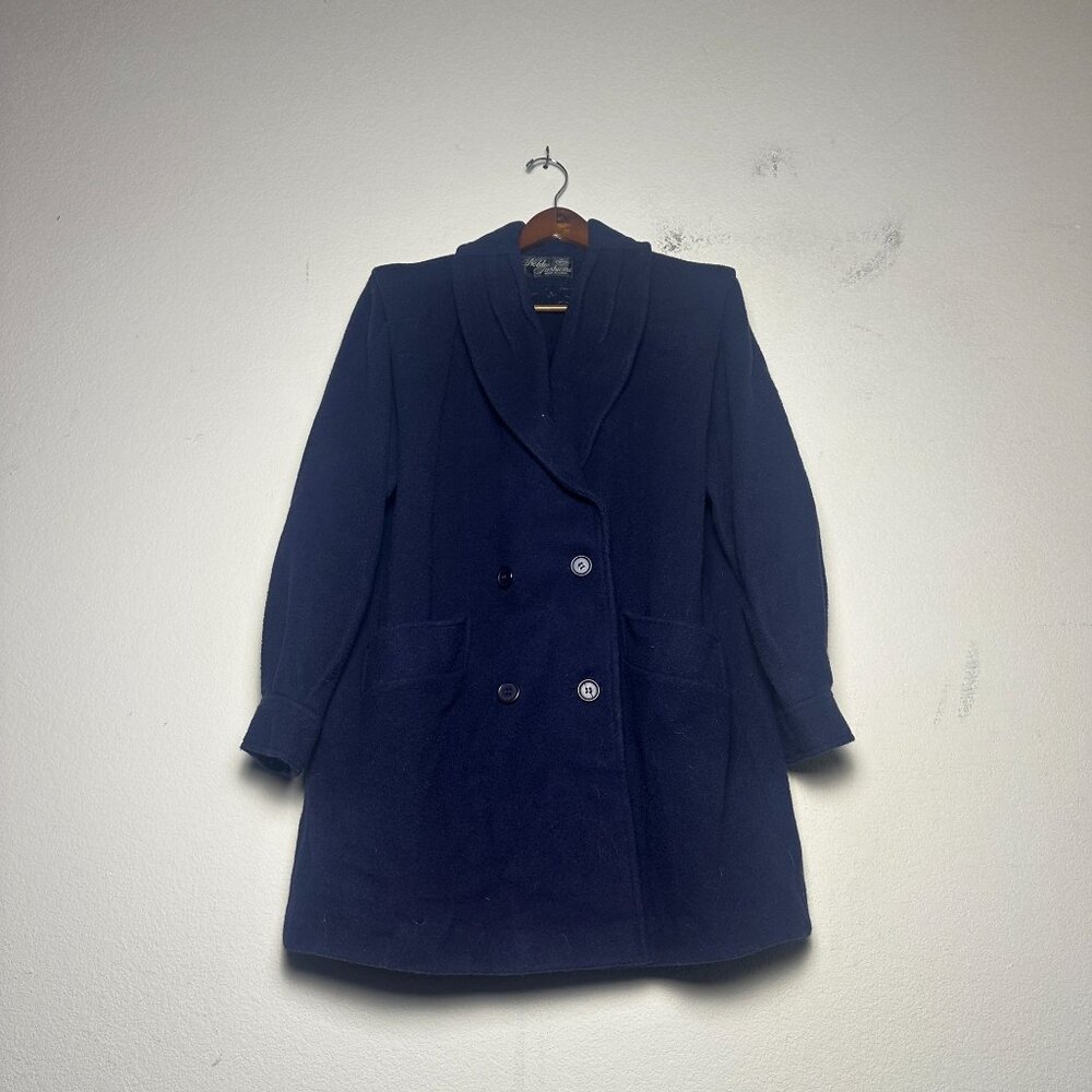 VTG Noble Fashions Wool Navy Coat Jacket Women L Outerwear Blue USA Made Trench
